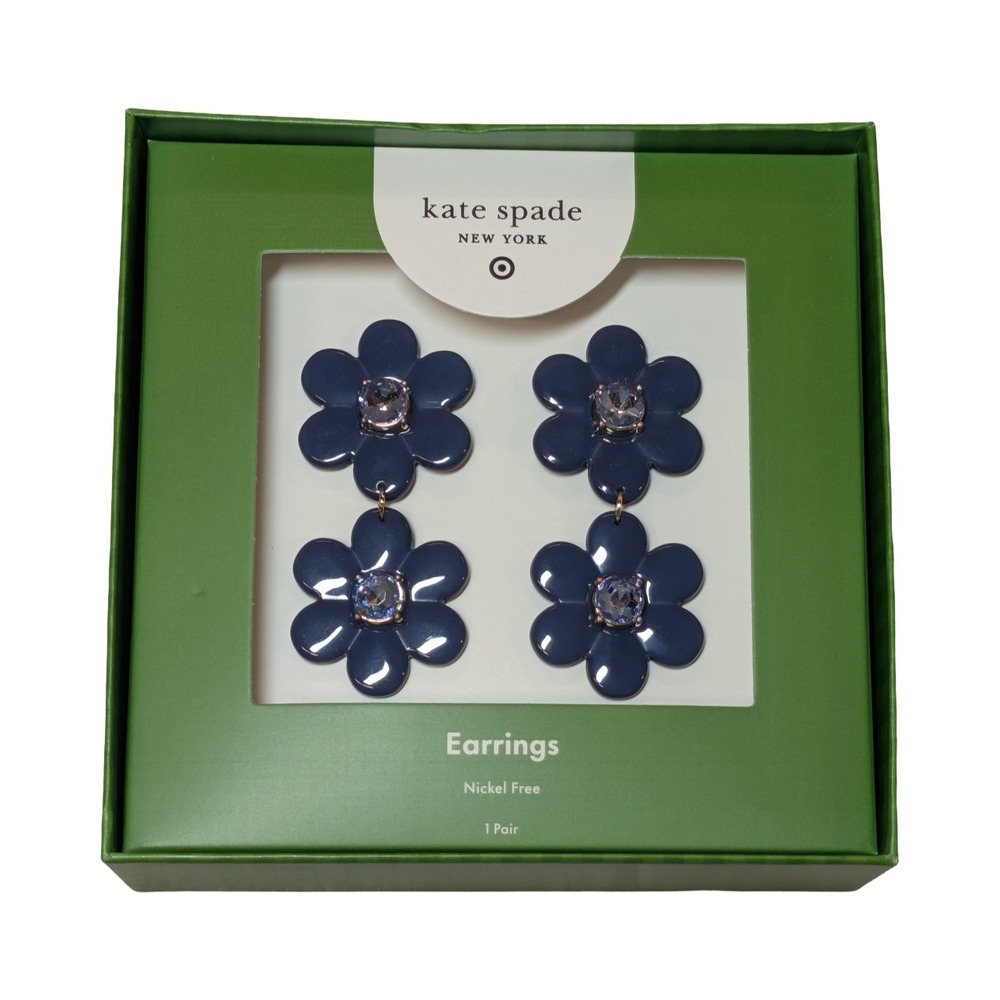 ⭐B2 Kate Spade New York x Target - Linear Blue Floral Rhinestone Earrings NWT